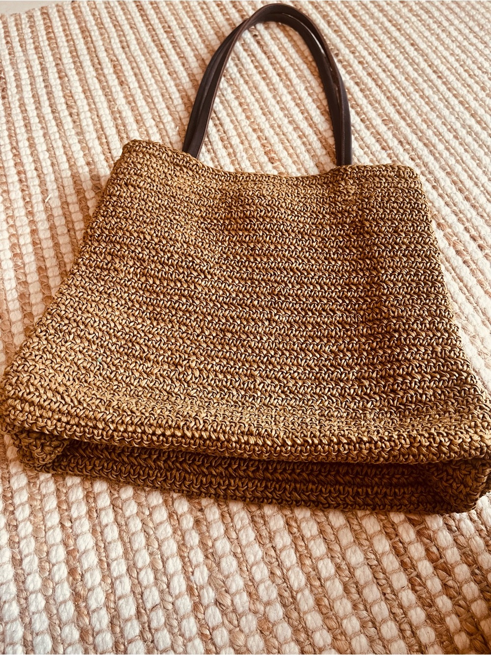 Eddie Bauer Straw Leather Woven Shoulder Bag Brown - Picture 3 of 14